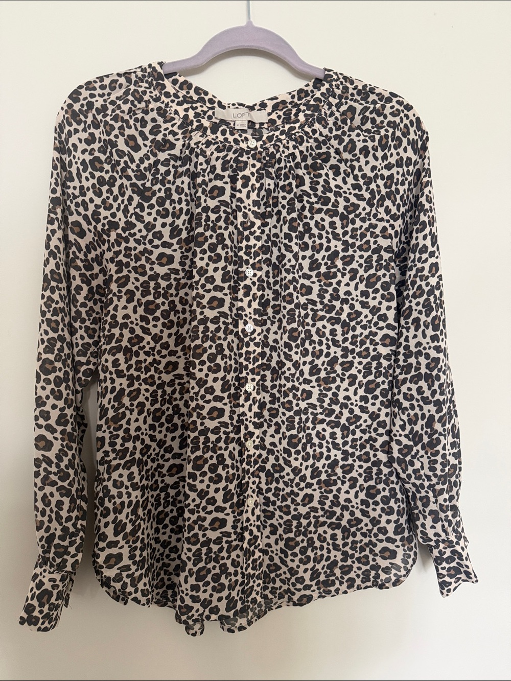 LOFT Leopard Print Button-Front Blouse - Ivory, Brown & Black
